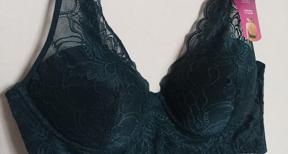 Bralette de encaje convertible ligeramente forrado Maidenform DM1188 verde azulado erizo 38B nuevo con etiquetas Foto 3 de 4