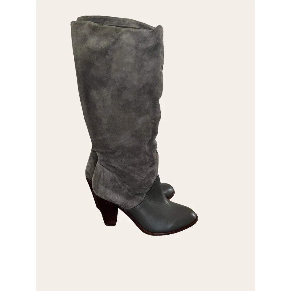 Splendid Gray Suede Leather Tall Block Heel Boots Size 9 - Image 3 of 4