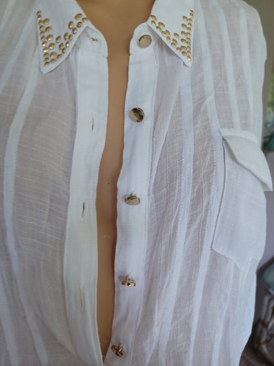 スマイル NEW DIRECTIONS Curvy Womens Blouse Size 1X White Roll Tab Sleeve