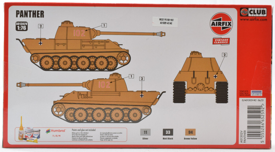 Airfix Vintage Classic Panther 1:76 Scale Plastic Model Tank Kit ...
