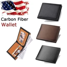 Vintage Mens Carbon Fiber Slim Leather Bifold Credit Card ID Holder Wallet Purse