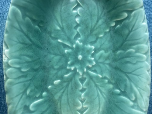 SWINNERTONS Pottery England Art Deco 1930's Green satin glaze dish ACORNS / OAK - Picture 8 of 10