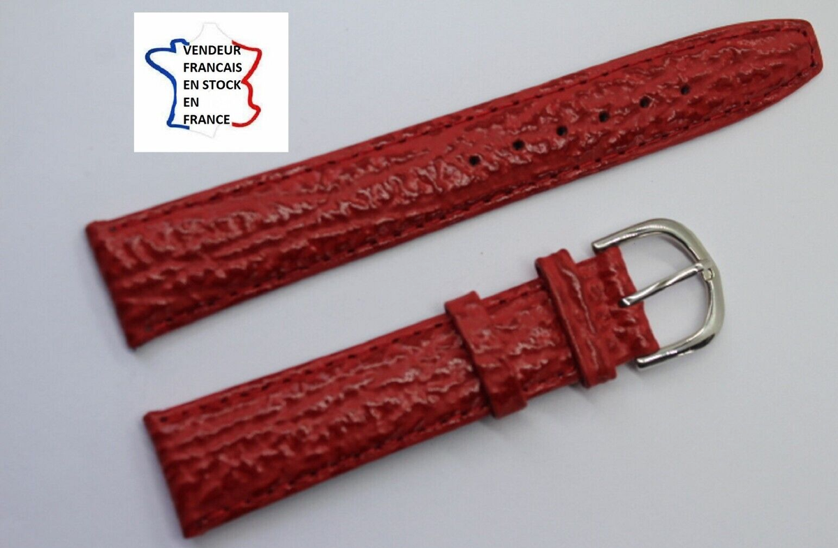 Bracelet De Montre En Cuir Véritable Bordeaux Grain 'requin' - Largeur 18mm - Neuf