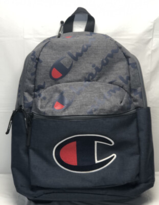 Champion Backpack Oversized Logo Patch Laptop Sleeve Gray Blue RN 100759 