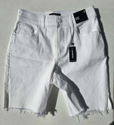 NWT! EXPRESS Size 2 Women's White Bermuda High Rise Jean Shorts
