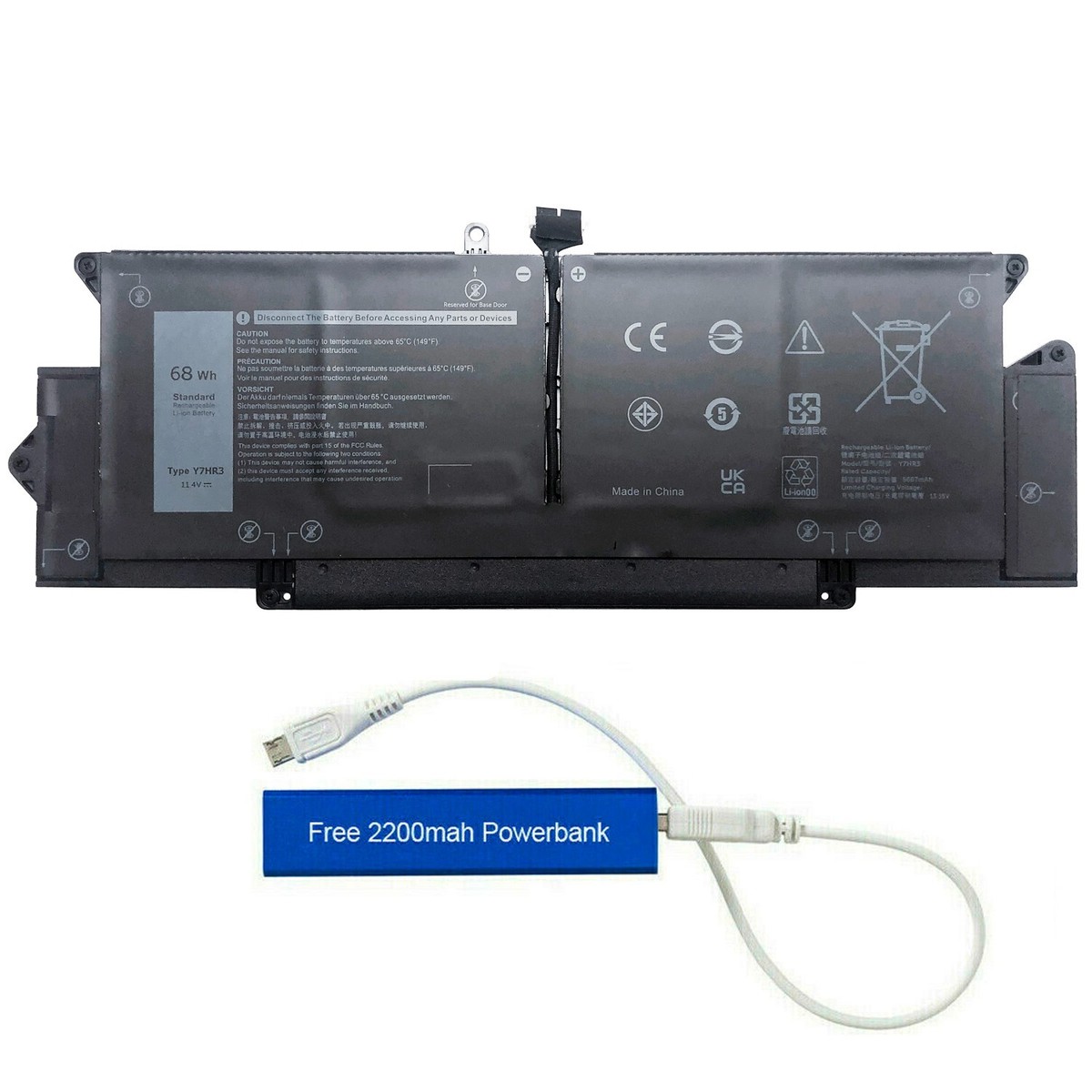 Batterie AolsteCell Y7HR3 68WH 11,4V Pour Dell Latitude 14 7410 / 7310 - 6 Cellules - Noire