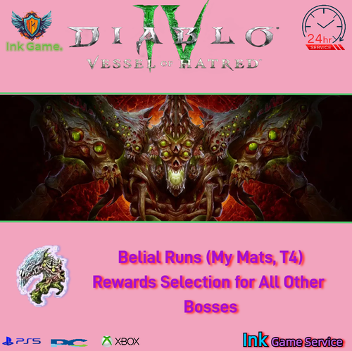 🔥Season 8 DIABLO 4 🔥 50 x Belial Runs (My Mats, T4, Free unlock & Lv 60)