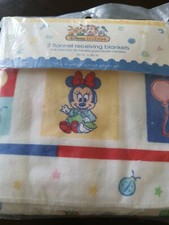 Disney Babies set 2 Receiving Blankets balloon Minnie Mickey Cotton new Vtg