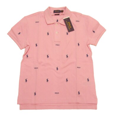 Polo Ralph Lauren Women's Pink All Over Logo Short Sleeve Polo