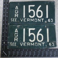 1963 63 VERMONT VT AGRICULTURE AGR FARM TRUCK LICENSE PLATE TAG PAIR SET # 1561