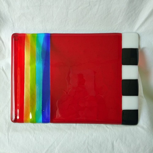 Fused Art Glass Cheese Plate Multicolor Artist Signed Kogei Gallery Rainbow - Picture 4 of 18