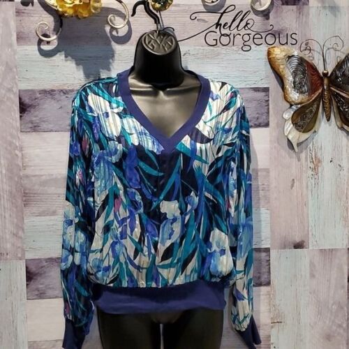 Vintage Kenar Silk Sheer Floral Print VNeck Blouse Sz Medium M