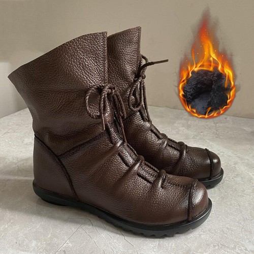 Womens Retro Side Zip Work Warm Winter Shoes Women Ankle Boots Mid Calf Booties - Picture 8 of 34