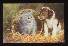 Animals PUPPIES KITTEN Artist Can't We Be Friends PPC WW2 patriotic message