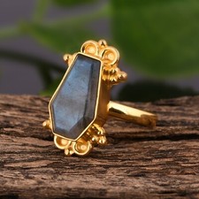 Labradorite Coffin Shape Gemstone 925 Sterling Silver Color Ring