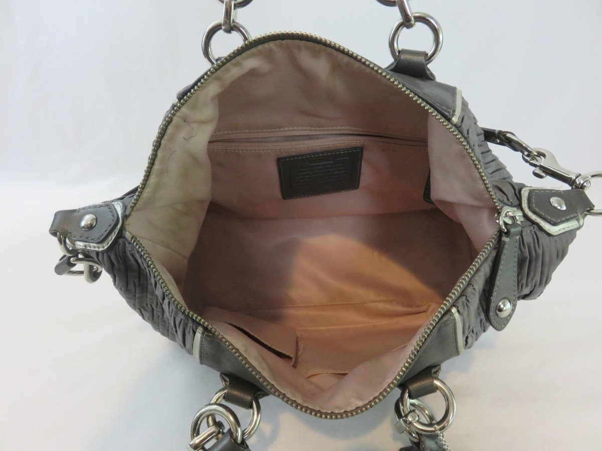 Coach Ashley Satchel Bag Charcoal Gray Pleated Satin/Leather W 
