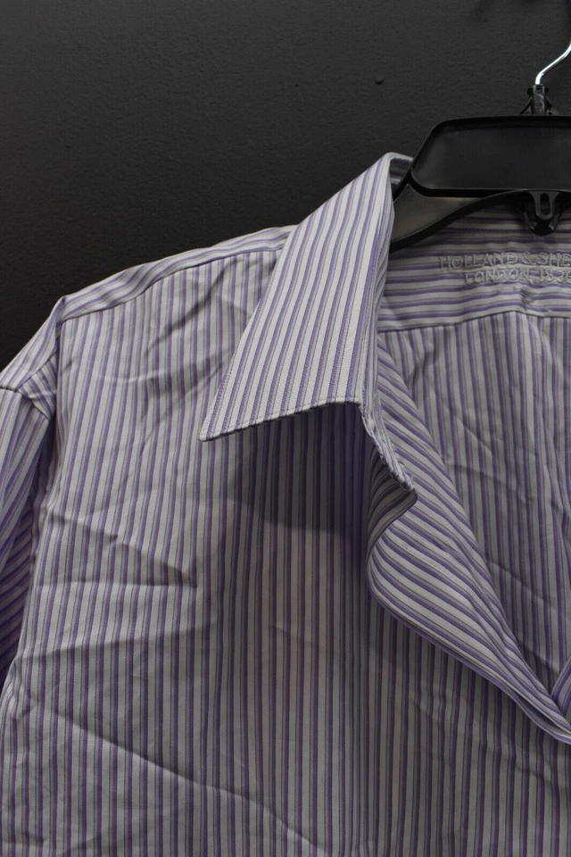 Camisa de vestir Holland & Sherry para hombre rayas lápiz manga larga púrpura con botones XL Foto 3 de 4
