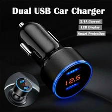 Car Cigarette Charger Lighter Digital Dual Ports 3.1A USB  LED Voltmeter 12V/24V