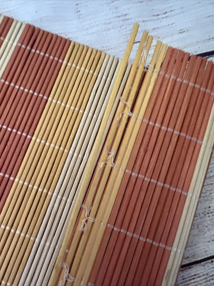 100% BAMBOO YELLOW ORANGE STRIPED PLACE MATS SET OF 3 AS IS - Image 4 of 4