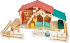 Tender Leaf Toys Bauernhof-Set aus Holz komplett mit Hofzaun-Tieren und Zubehör