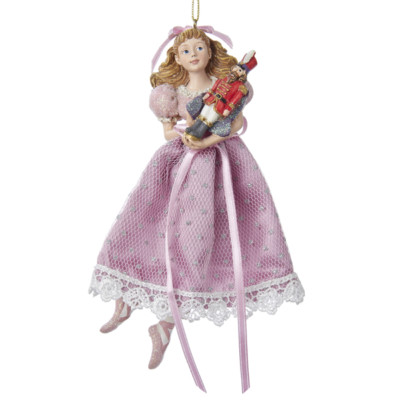 KURT ADLER 6.8'' CLARA IN PINK DRESS HOLDING NUTCRACKER CHRISTMAS ORNAMENT C7174