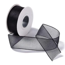 1 Inch Black Organza Ribbon Wired Sheer Mesh Chiffon Ribbon Silk Transparent ...
