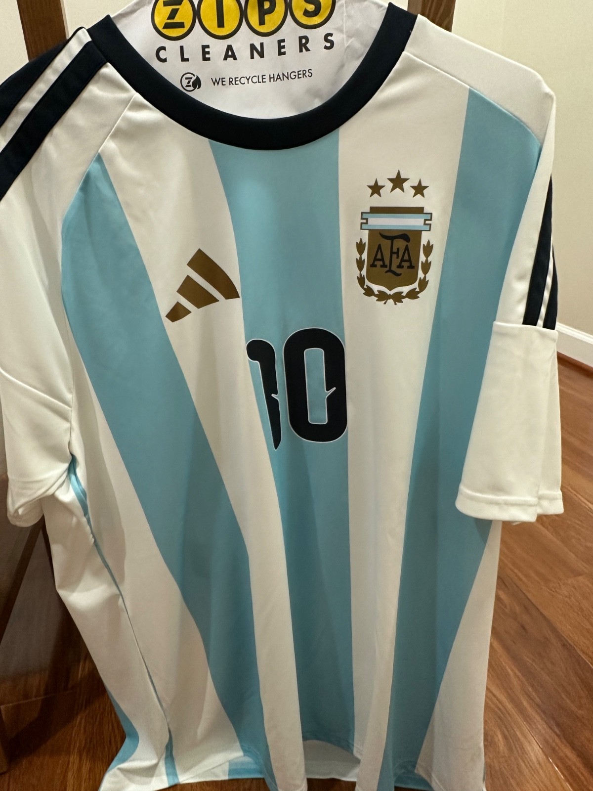 adidas Argentina Lionel Messi #10 Soccer Jersey White/Light Blue/Black Size XL