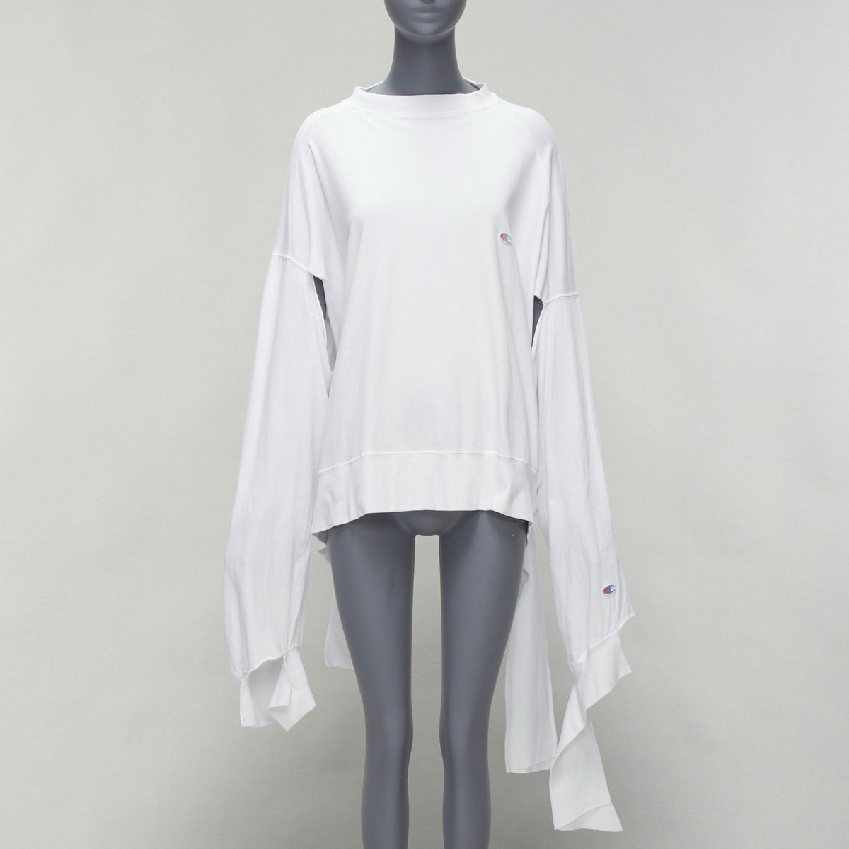VETEMENTS CHAMPION white logo tape deconstructed cut out sleeve