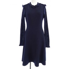 Chanel Dress Silk Cashmere Navy Size 34 Chest 20.3 in Length 35.6 in