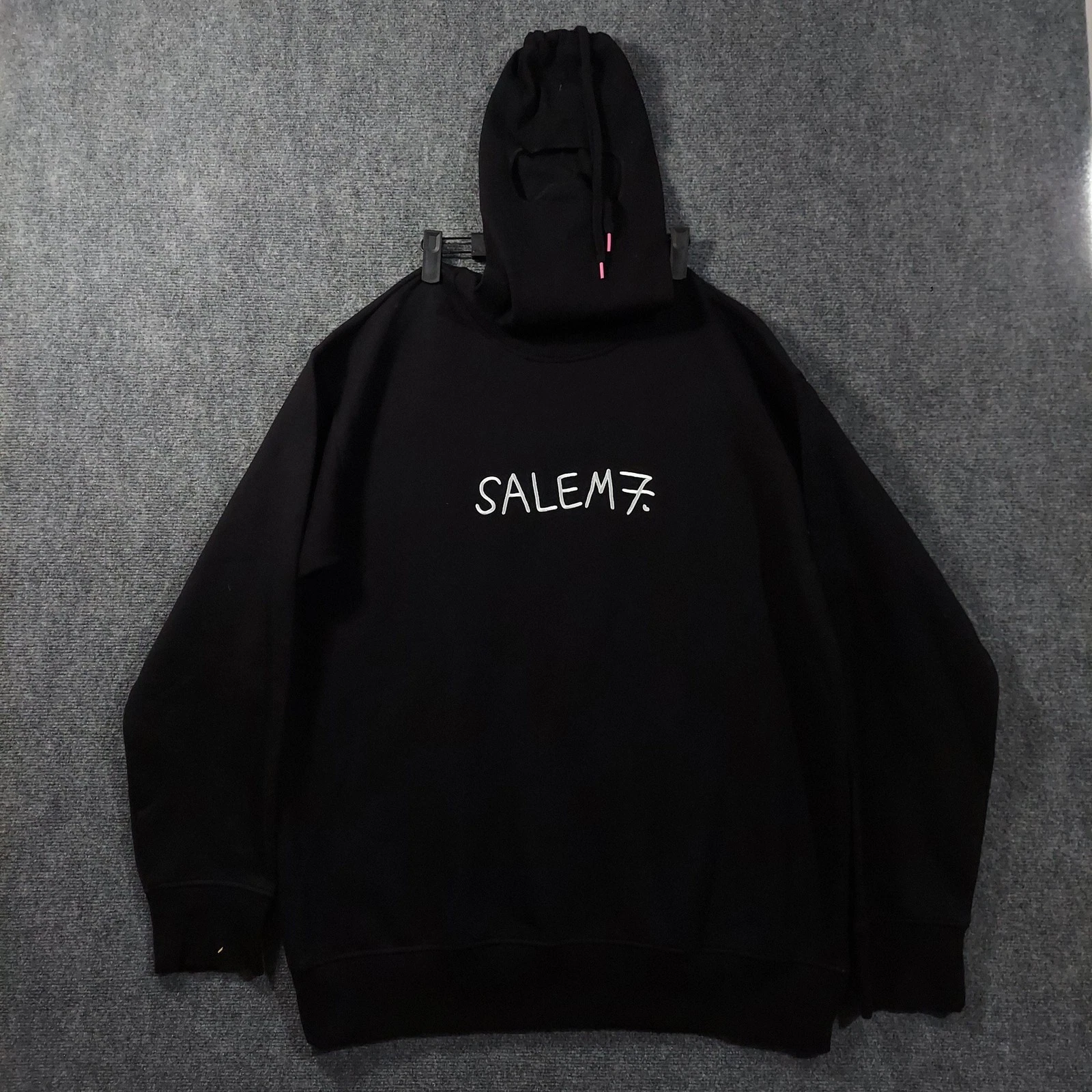 SALEM7 Hoodie Mens XL Black Graphic Fleece Pullover Mask Hood Balaclava