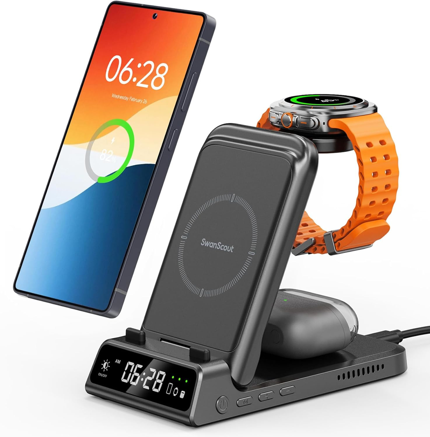3 in 1 Caricatore Wireless per Samsung S25/Watch 8/8 Classic, Stazione Di Ricari