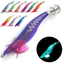 Glow Wood Shrimp Luminous Bait Squid Jigs with Octopus Squid Jig Hooks          