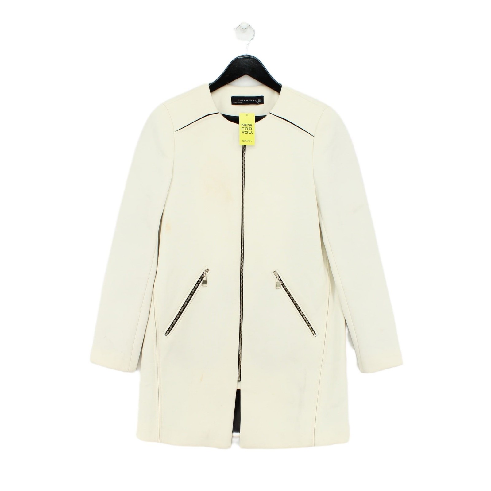 Zara Women's Blazer XS White Polyester with Elastane Viscose Overcoat