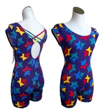 Body Wrappers VTG Rainbow Stars Strappy Keyhole Cotton Biketard CXL/ Adult XS