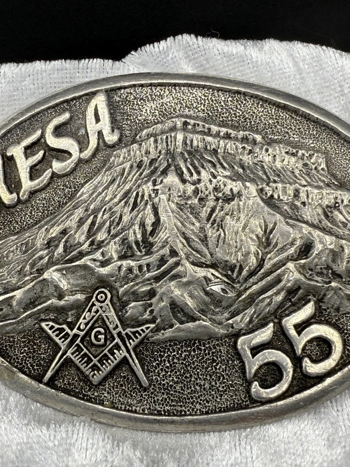 Hebilla de cinturón masónico vintage Mesa 55 tono plata regalo papá Foto 4 de 4