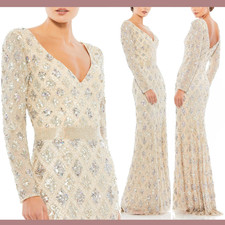 NEW Mac Duggal [ 6 ] 5021 Geometric Embellished V Neck Evening Gown Nude #S815