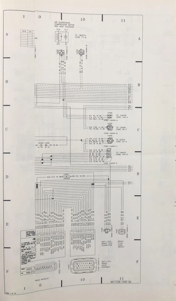 1992 Lincoln Town Car заводской складной проводки схема электрическая схема OEM 92 - Изображение 2 из 3