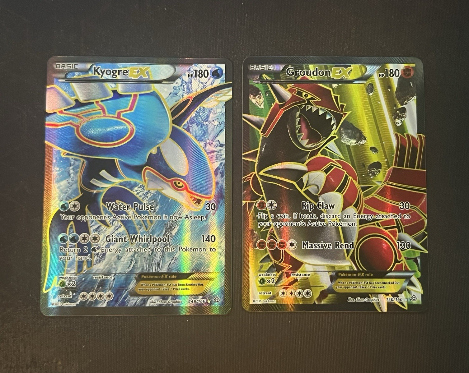 Pokemon Kyogre EX 148/160 & Groudon EX 150/160 primal clash full art Lot of 2