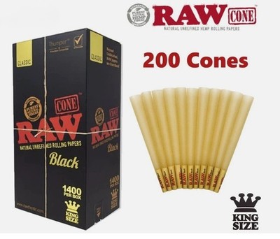 Authentic 200 Cones Raw BLACK King Size  pre rolled Cone + FREE LIGHTER