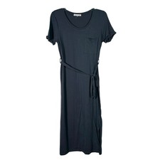 C&C California Dark Charcoal Gray Midi Length Belted T-Shirt Dress Cotton Blend