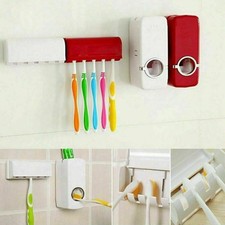 Auto Automatic Toothpaste Dispenser 5 Toothbrush Holder Set Wall Mount Stand