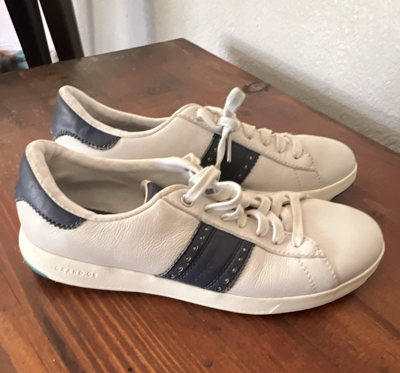 Cole Haan GrandSeries women’s Leather Lace-Up Sneakers White/Blue US 8.5 W21493