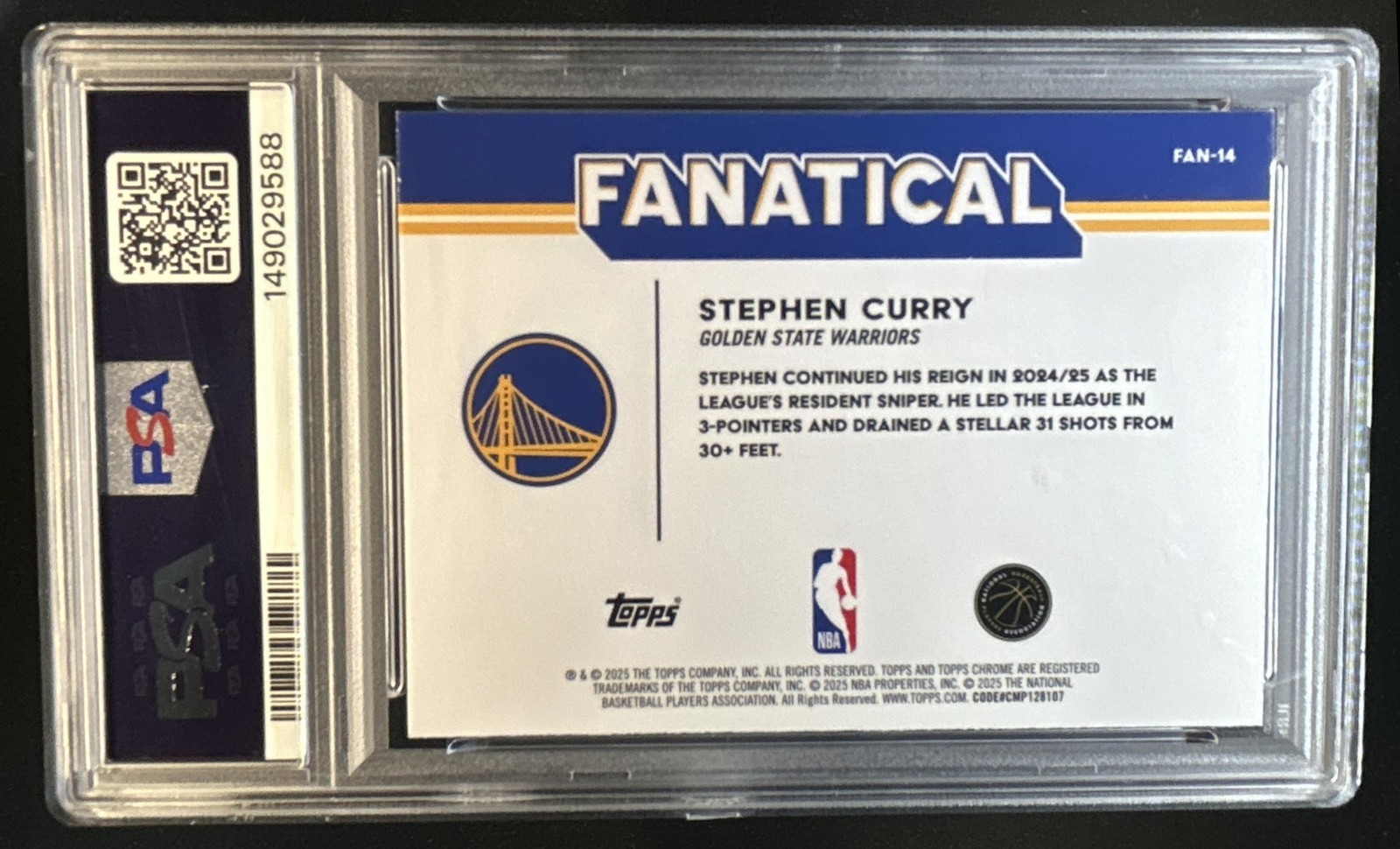 2025-26 Topps Chrome Stephen Curry Fanatical SSP #FAN-14 Warriors PSA 9 view 2