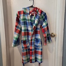 Cat Jack-Kids Blue/Green Plaid Hooded Robe,Size Large 10/12 Excellent Condition