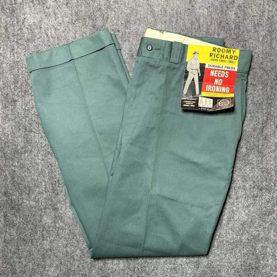 Pantalones de Trabajo Richard Amplios Años 60 De Colección 36x29 Sarga Ancho Sin Stock Nuevo de Lote Antiguo Waldes Union Foto 2 de 4
