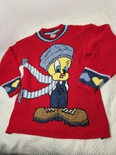 Looney Tunes Tweety 1996 Sz 12 Knit Sweater Warner Bros Y2K Red Made In USA Vtg