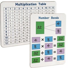 6 Set Multiplication Chart WhiteBoard, 9" x 12" Double Sided Dry Erase Multip...