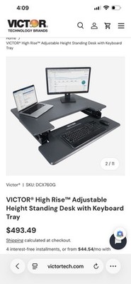 Victor High Rise Height Adjustable Compact Standing Desk with Keyboard Tray