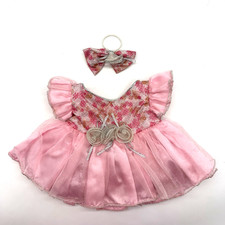 Build a Bear Princess Dress Pink Silver Glitter Ballet Rose Ear Bow Teddy Set