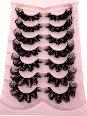 7 Pairs Black Fluffy Russian Volume Mink False Eyelashes Natural Dramatic Look
